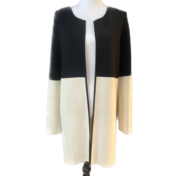 Talbots Sweaters - Talbots Open Front Cardigan, Women's Size M, Color Block Black and Cream